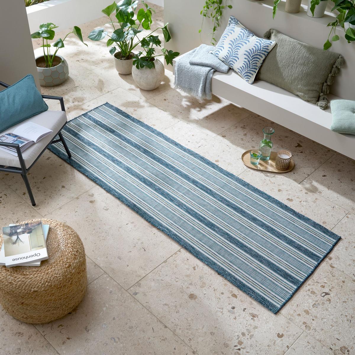 OUTDOORTEPPICH Waschbar FLEET, geometrisch, Blau-Grün, 80 x 230 cm - Blau, Textil (80/230cm) - KADIMA DESIGN