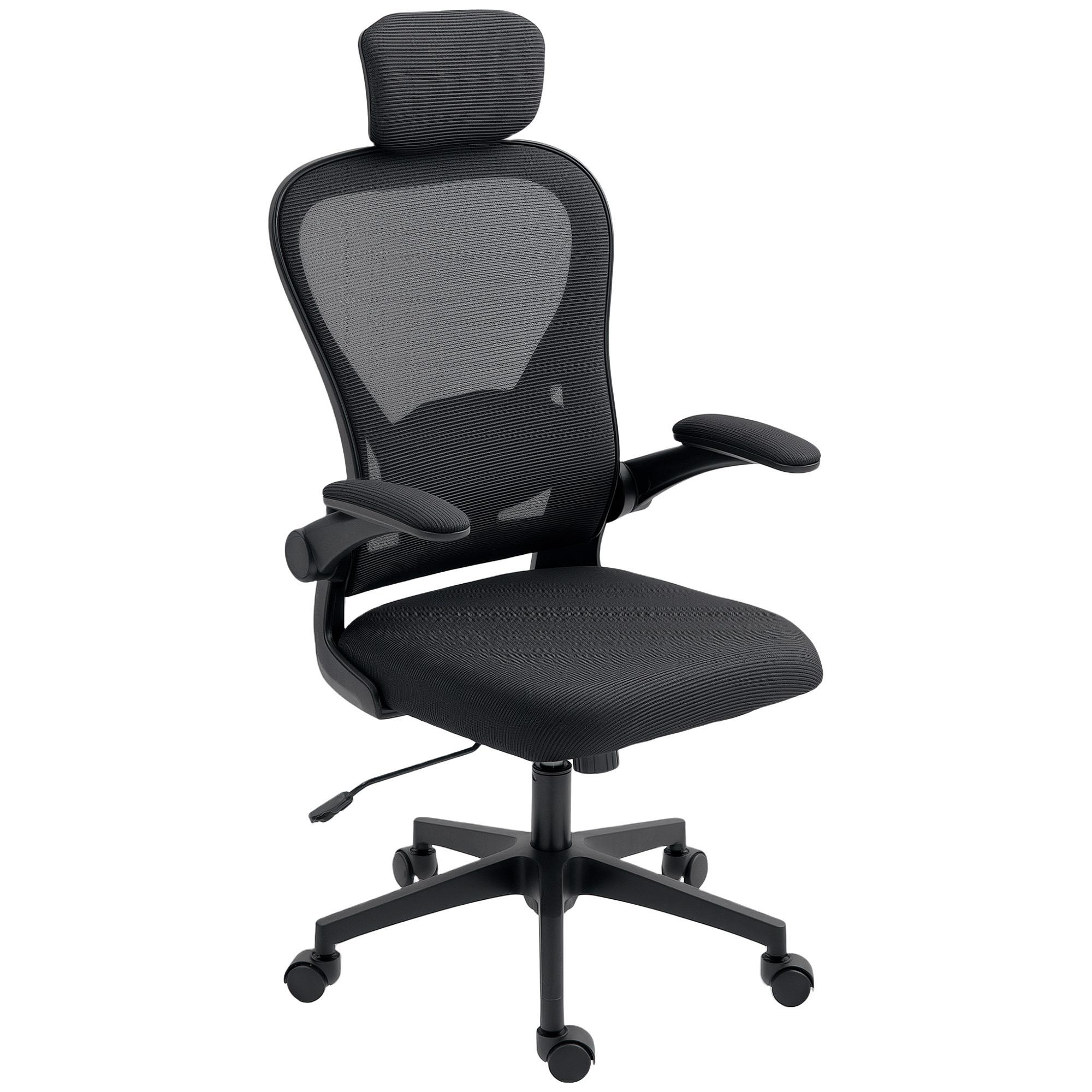 BÜROSTUHL Ergonomischer Schreibtischstuhl mit Hochklappbaren Armlehnen Schwarz - Schwarz, Kunststoff/Textil (63/125/64cm) - HOMCOM