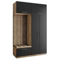 GARDEROBENSCHRANK REMA 150/240/60 cm Modern Garderobe-Set Eiche Wotan - Eiche Wotan/Schwarz, Holzwerkstoff (150/240/60cm) - MASSENO