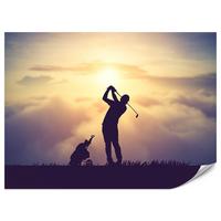 FOTOTAPETE für Jugendzimmer Golfer Sonnenuntergang Silhouette Sport 300x210 - Gelb/Violett, Papier (300/210cm) - Muralo