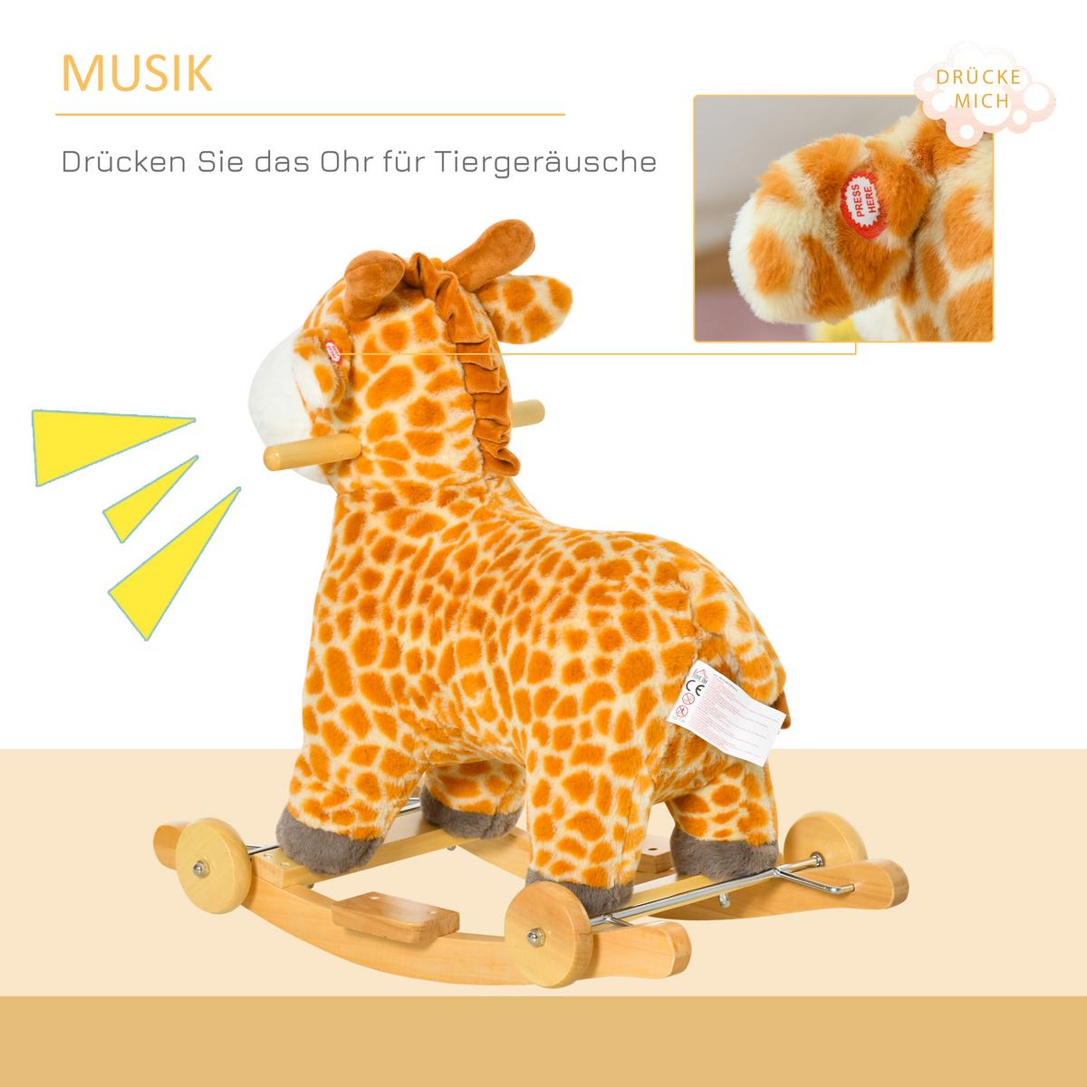 SCHAUKELPFERD 2-IN-1 Schaukeltier Babyschaukel Spielzeug Giraffen-Design Geld - Gelb, Holz (38/63/63cm) - HOMCOM