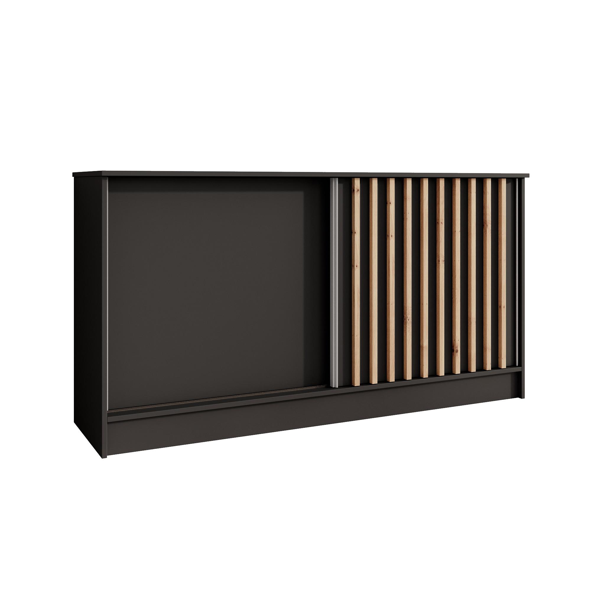 KOMMODE Horizon mit 2 Schiebetüren, Schwarz, 160 cm - Schwarz/Eiche Artisan, Holzwerkstoff (161/85/43.5cm) - Beautysofa