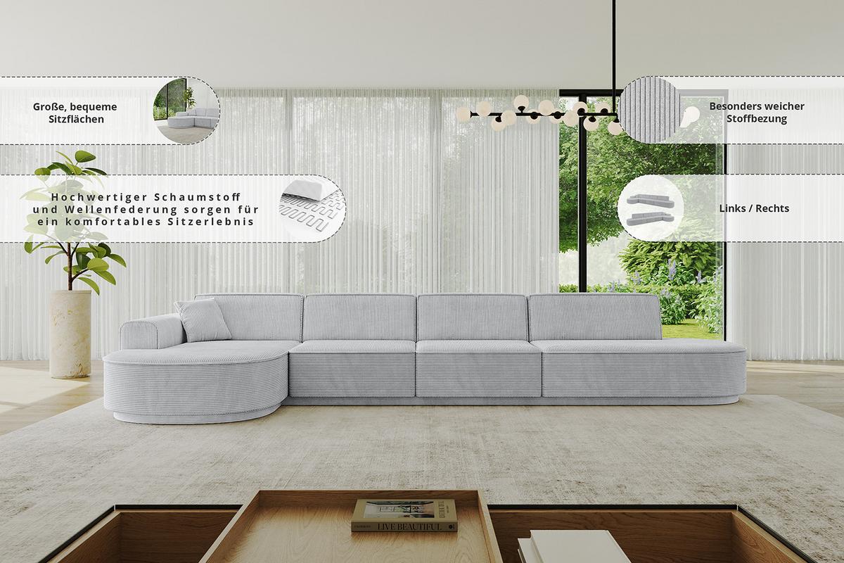 ECKSOFA Ottomane Links MARI-L3-v3 - 413x171x83 cm Schwarz Velours - Schwarz, Holzwerkstoff/Kunststoff (413/171cm) - ALTDECOR
