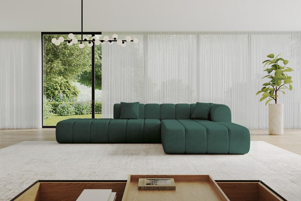 ECKSOFA Ottomane Rechts BILA-L 289x176x71 Grün Samt - Jadegrün/Schwarz, Holzwerkstoff/Kunststoff (289/176cm) - ALTDECOR