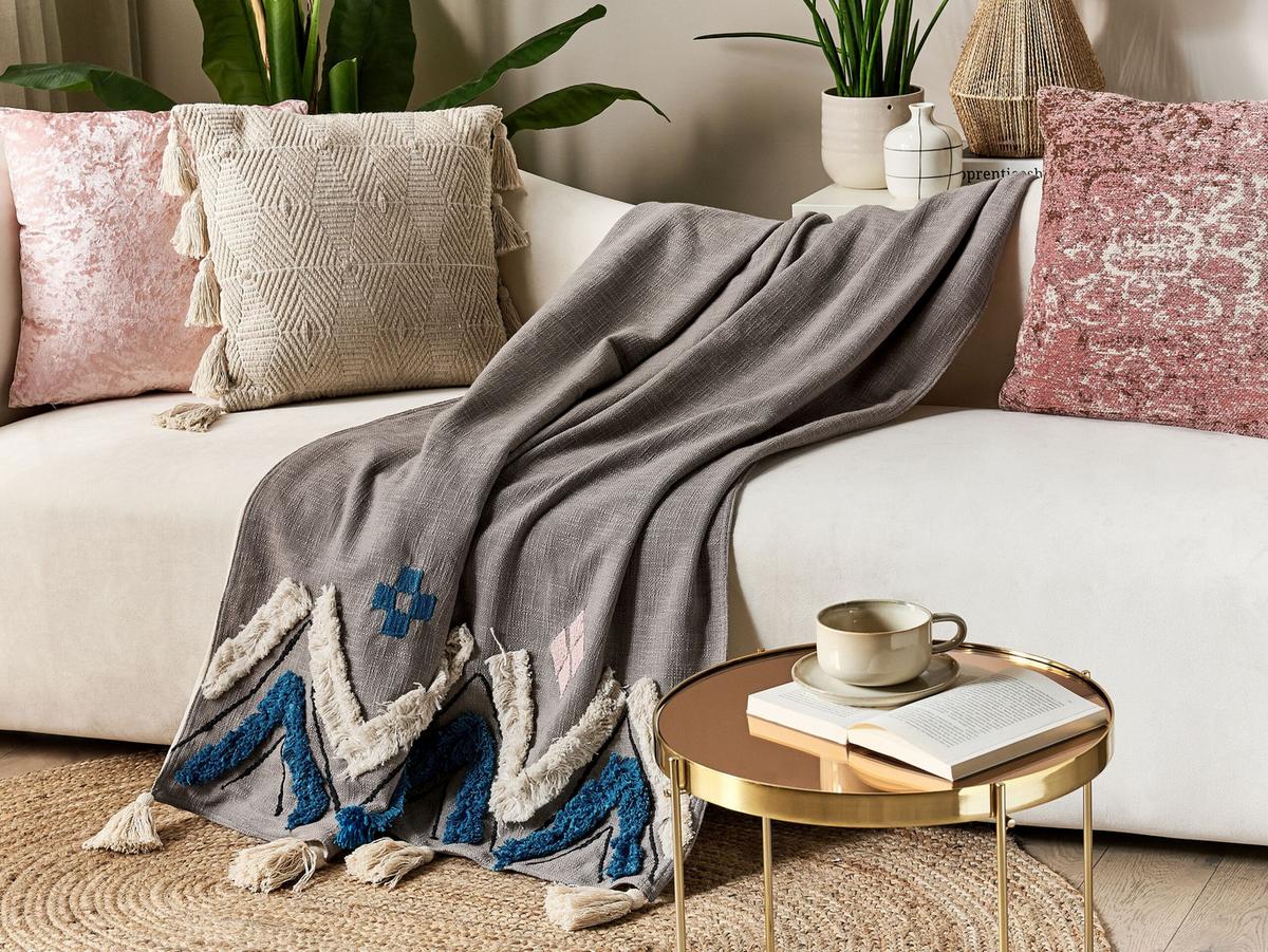 DECKE Grau Kottayam 130/180 cm - Grau, Naturmaterialien/Textil (130/180cm) - Beliani