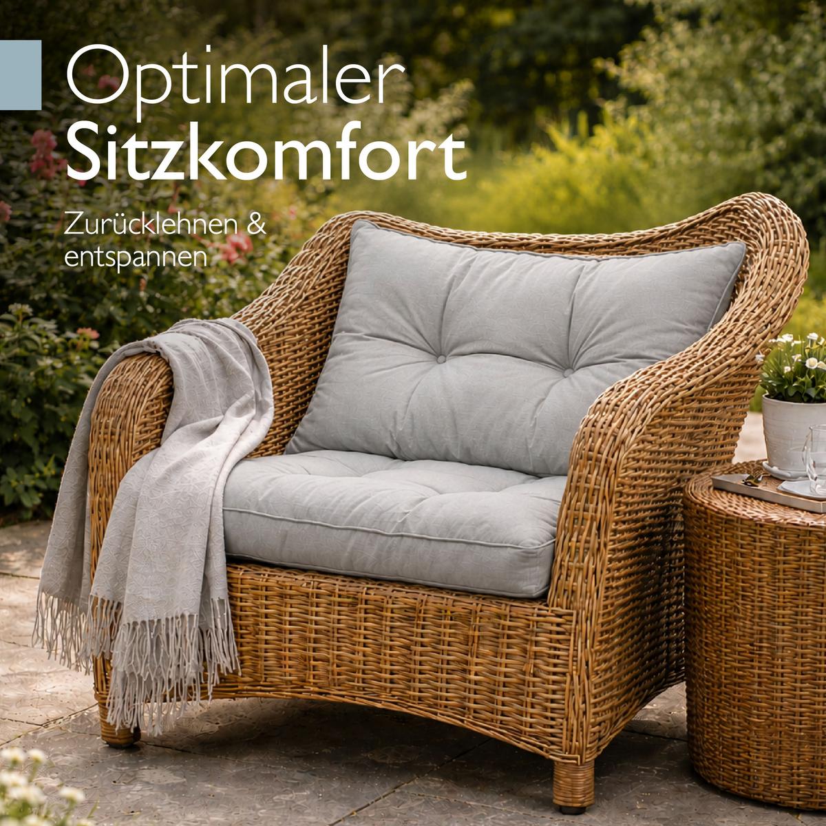 LOUNGEKISSEN Xluna Sitz 40x40x10cm mit Rücken 50x40x12cm Hellgrau (2tlg) - Hellgrau, Textil (40/50cm) - Beautissu 