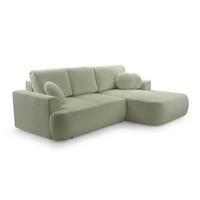 ECKSOFA FILO Grün Boucle-Stoff mit Schlaffunktion - Grün, Holz (260/168cm) - MASSENO