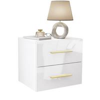 NACHTTISCH LINA LUX hängend mit Griffen und Hochglanzplatte – Griffe: Gold-Matt - Goldfarben, Holzwerkstoff (45/41.8/38.5cm) - Lookway