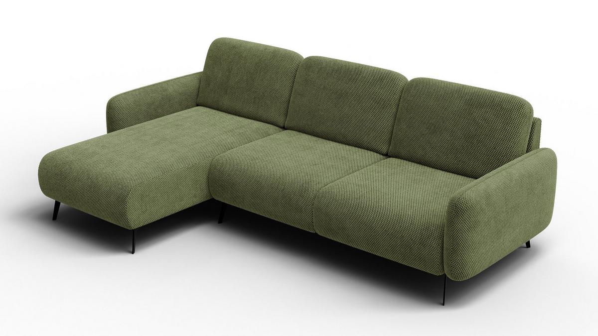 ECKSOFA FEBE 4-Sitzer links, olivgrün - Schwarz/Olivgrün, Holz/Textil (264/157cm) - Wozimo
