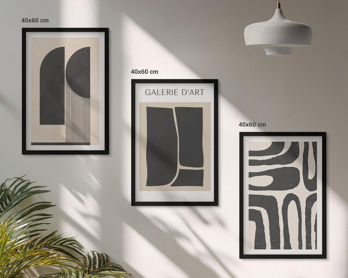 BILDER SET 3er Set - 40x60 cm Schwarzer Rahmen - Abstrakte minimalistische Poster - Schwarz, Kunststoff (40/60cm) - TULUP