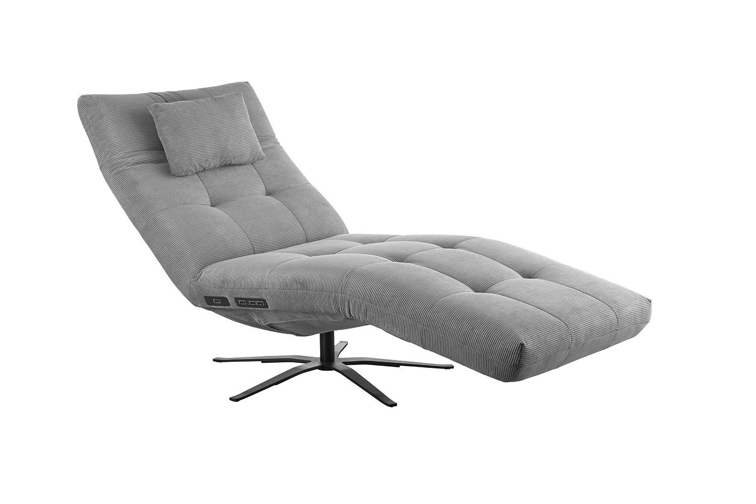 RELAXLIEGE LETICIA Grau Cord Drehbar (360°), Relaxfunktion - Schwarz/Grau, Textil/Metall (82/115/156cm) - KAWOLA