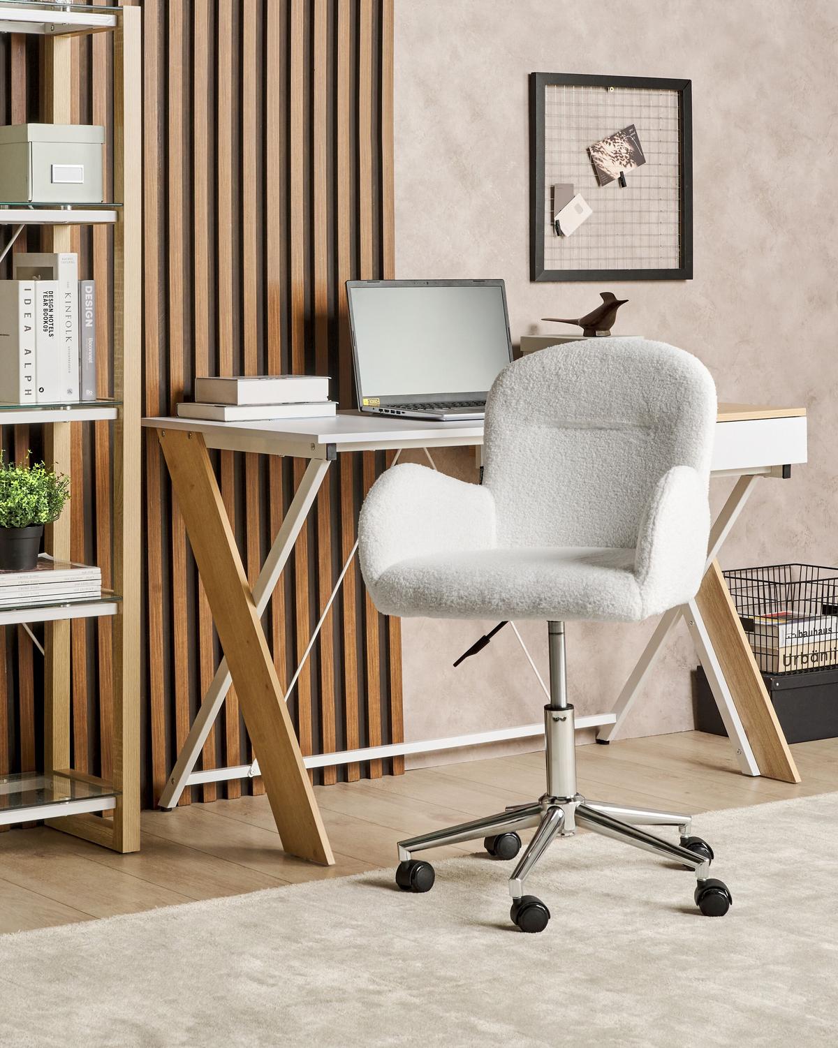 BÜROSTUHL Bouclé Cremeweiß Priddy - Silberfarben/Weiß, Textil (60/79/60cm) - Beliani