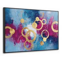 LEINWAND Bilder mit Rahmen - Kreise - Gold - Abstrakt - 150x100 - Blau, Textil (150/100cm) - MuchoWow