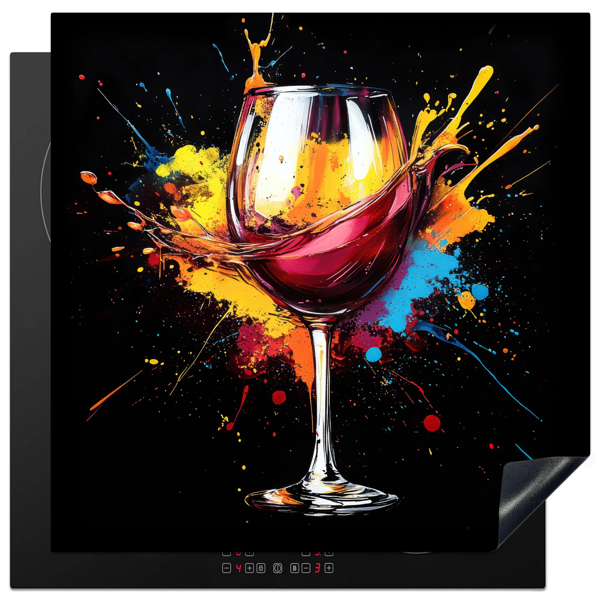 HERDABDECKPLATTE Wein - Glas - Graffiti - Getränk - Rot - Farbe Induktionsmatte 78x78 cm - Weinrot, Kunststoff (78/78/0.2cm) - MuchoWow
