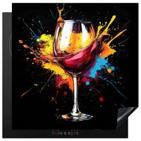 HERDABDECKPLATTE Wein - Glas - Graffiti - Getränk - Rot - Farbe Induktionsmatte 78x78 cm - Weinrot, Kunststoff (78/78/0.2cm) - MuchoWow