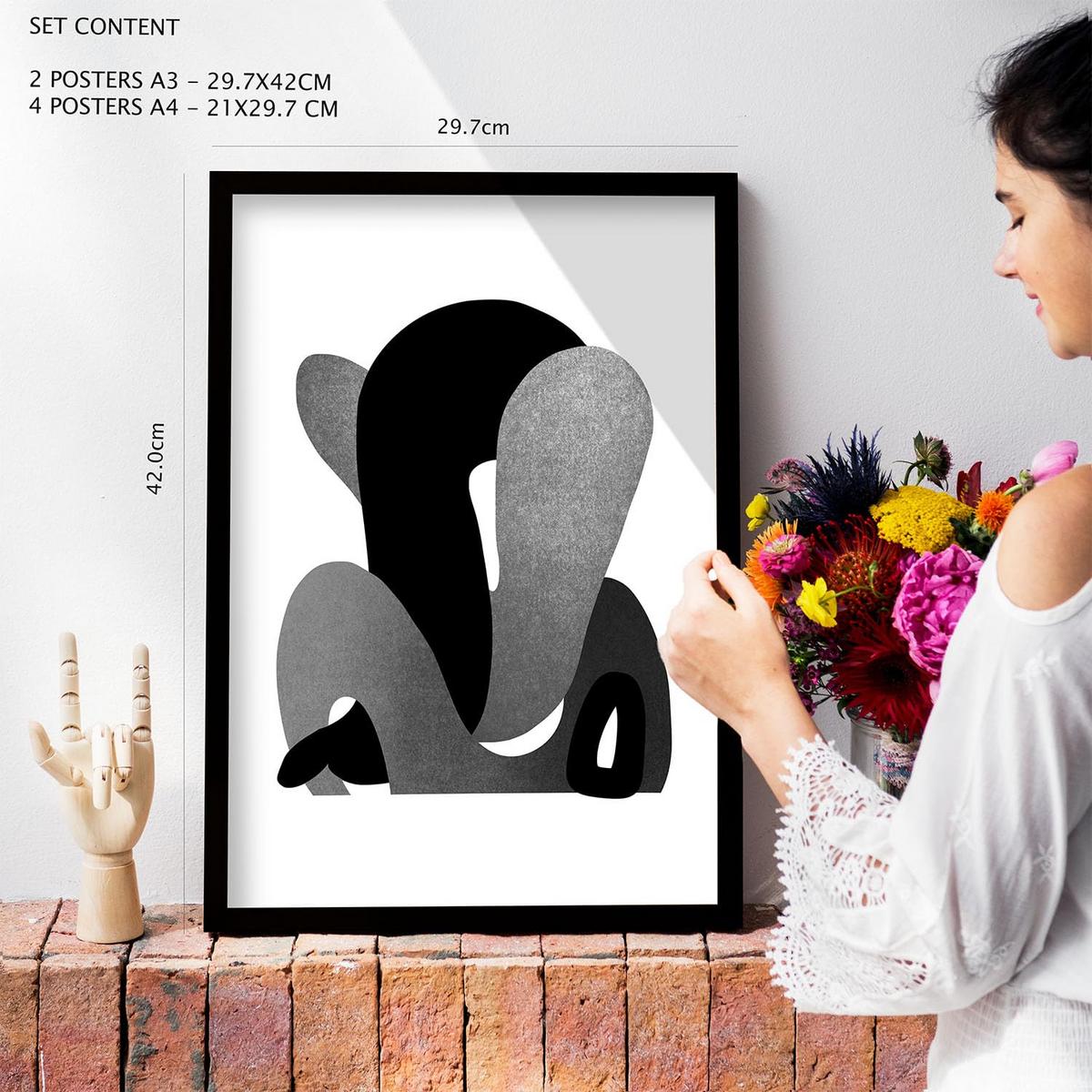 POSTER Set Mit 6 Kaput Handwerk In Liebhaber Abstrakt Ästhetische Dekorative Gemälde Für Ihr Wohnzimmer, Schlafzimmer, Zuhause A3 & A4 Weißer Rahmen - Weiß, Papier (29/3cm) - Nacnic