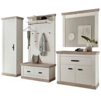 GARDEROBENKOMBINATION Pinie weiß, Oslo Pinie Landhaus, Garderobe Set 5-tlg., 307 x 201 cm - Weiß/Pinienfarben, Holzwerkstoff/Metall (307/201/45cm) - Furn.Design
