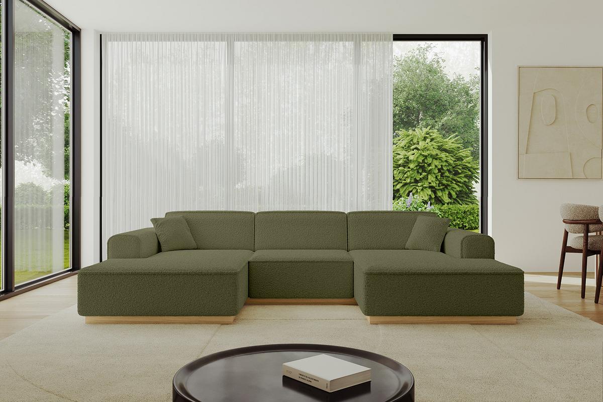 WOHNLANDSCHAFT IREA-U1-v2 - 301x165x80 cm Grün - Platinfarben, Holzwerkstoff/Textil (301/80/165cm) - ALTDECOR