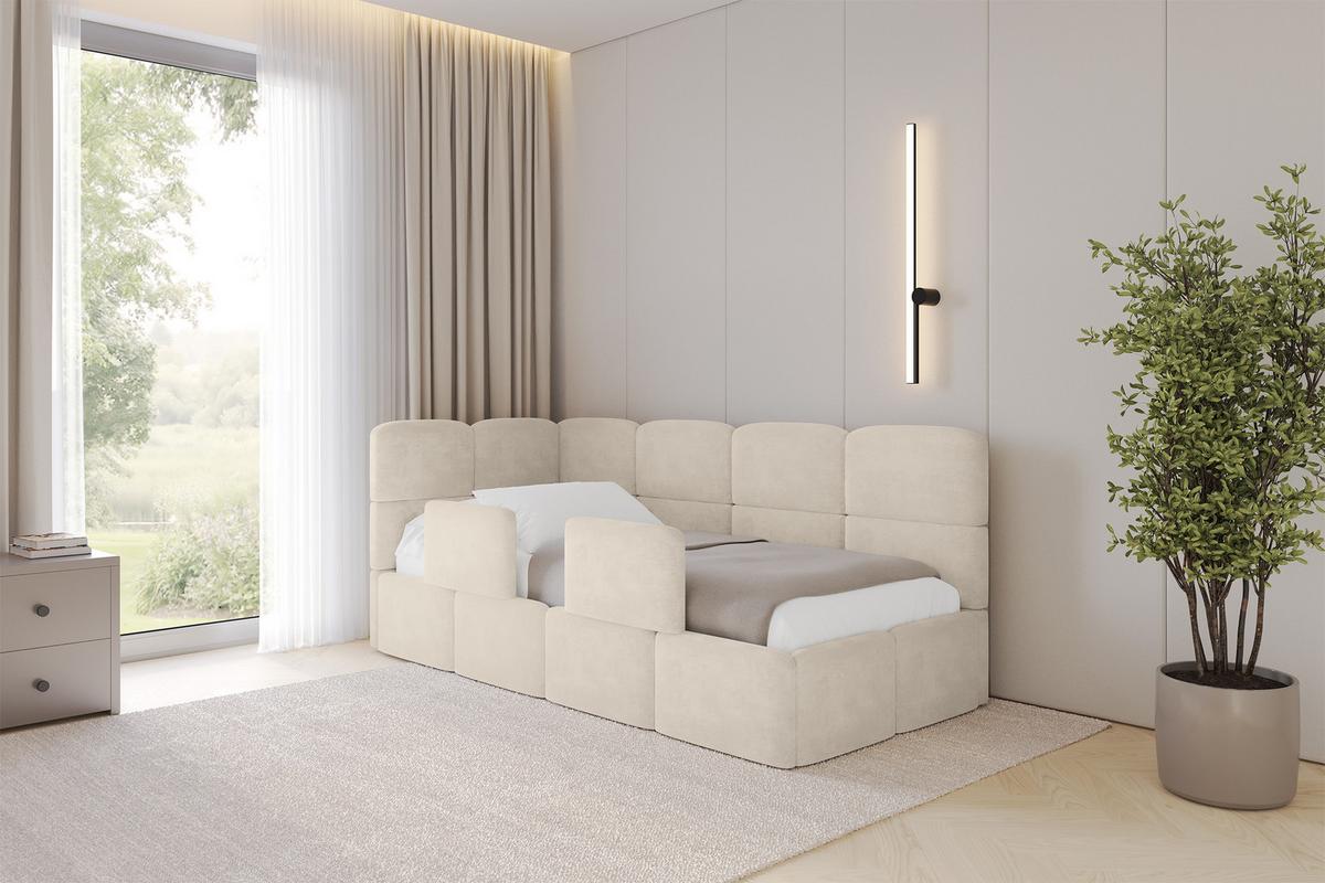 EINZELLBETT Jugendbett mit Bettkasten und Matratze H3/H4, Rechts - KIVY 80x200 Beige - Naturfarben, Holzwerkstoff/Textil (80/200cm) - ALTDECOR
