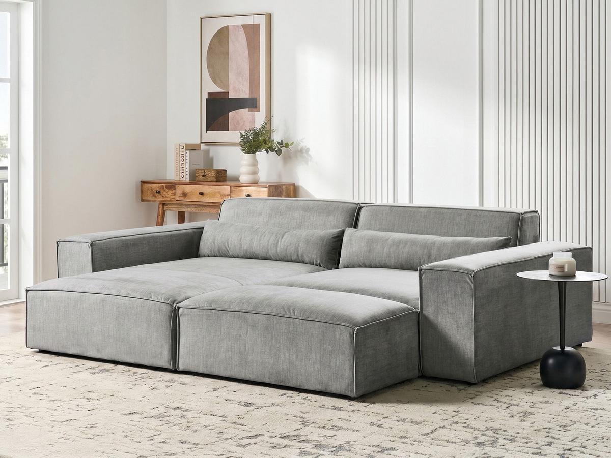 ECKSOFA Modul 3-Sitzer rechtsseitig Grau Stoff mit Ottomane Hellnar - Grau, Textil (262/176cm) - Beliani