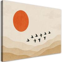 LEINWANDBILD Landschaft Vögel Abstraktion 90x60cm - Beige, Textil (90/60cm) - Feeby