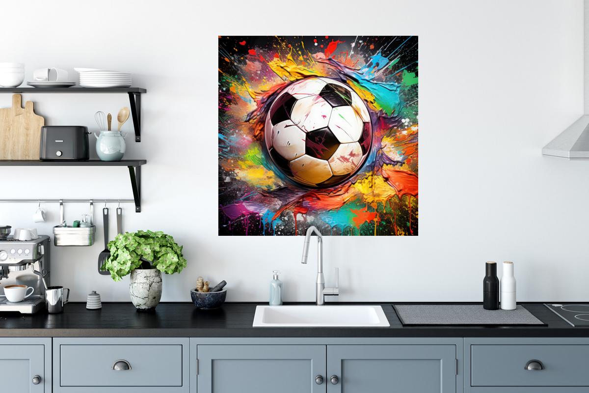 WANDTATTOO Fußball - Farbe - Farben - Schwarz - Weiß Wanddeko 50x50 cm - Weiß, Kunststoff (50/50/0.1cm) - MuchoWow