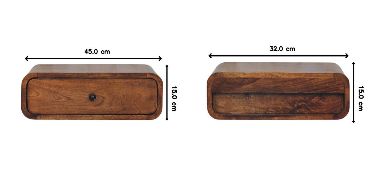 NACHTTISCH Avora Wandmontiert mit 1 Schublade, Braun - Messingfarben/Braun, Holz/Metall (45/15/32cm) - Artisan Furniture