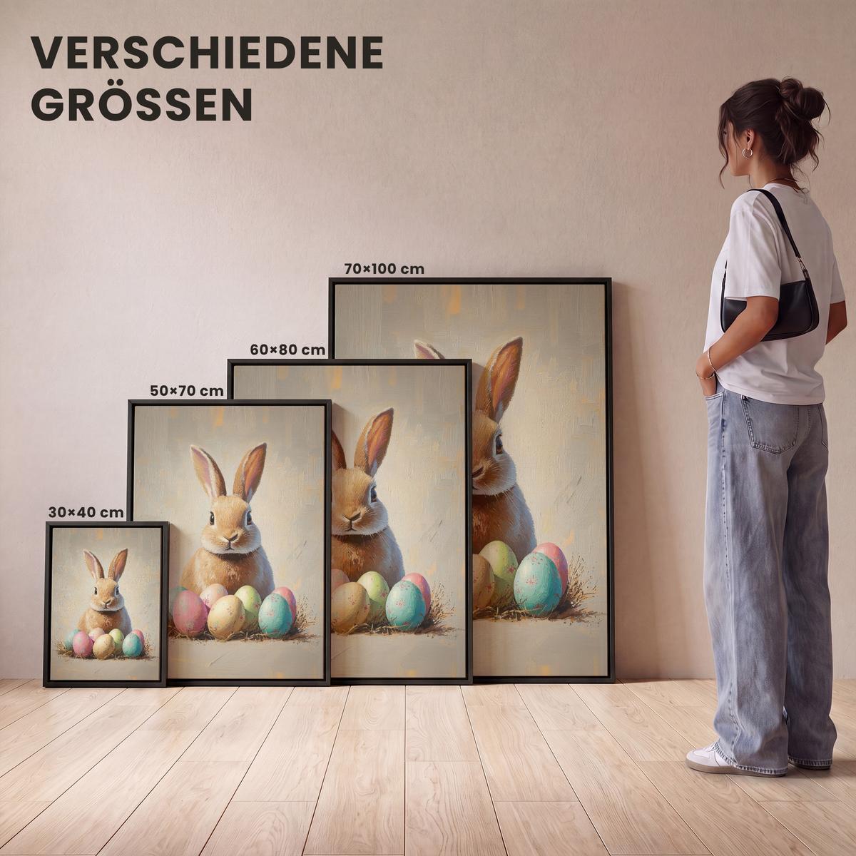 LEINWAND Bilder mit Rahmen - Osterhase - Pastell - Eier - 30x40 - Beige, Textil (30/40cm) - MuchoWow