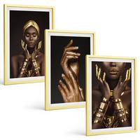 BILDER SET 3er Set - 40x60 cm Goldrahmen - Porträts afrikanischer Frauen - Goldfarben, Kunststoff (40/60cm) - TULUP
