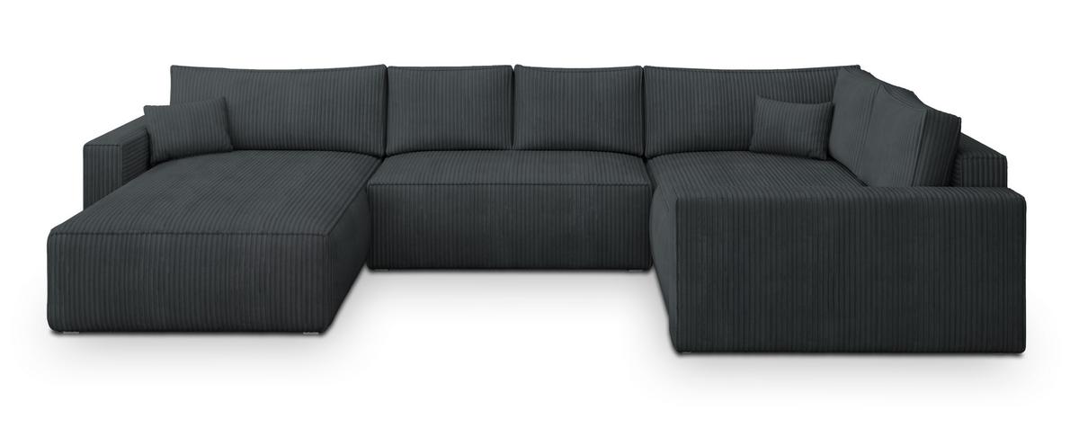 WOHNLANDSCHAFT VELAMI R-S Graphitfarben Kordstoff mit Schlaffunktion - Graphitfarben, Holz (365/83/194cm) - MASSENO