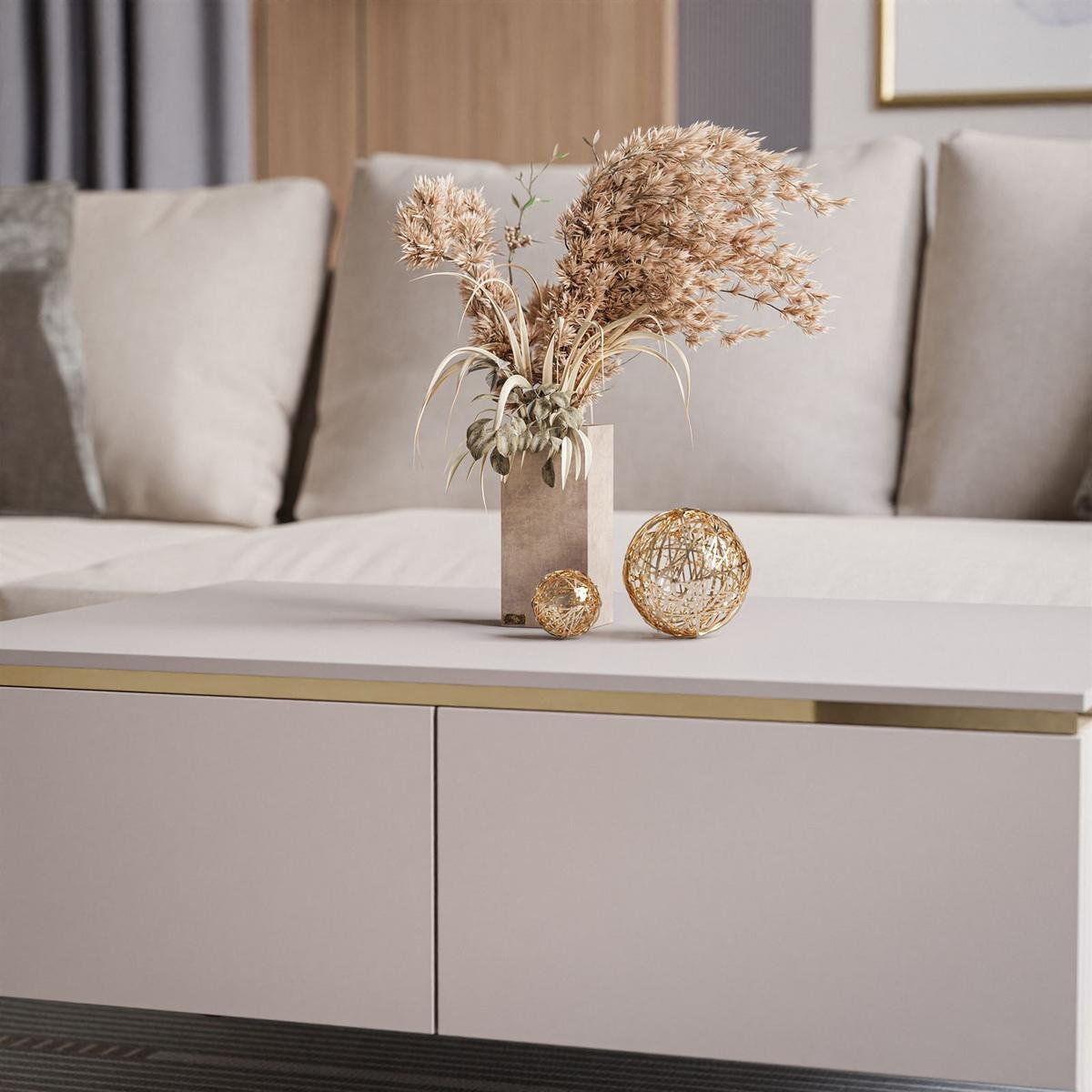 COUCHTISCH AURORA mit Staufach Kaschmir mit schräge Goldchrom Fuße - Kaschmir/Goldfarben, Holzwerkstoff/Metall (60/90/41cm) - Lookway