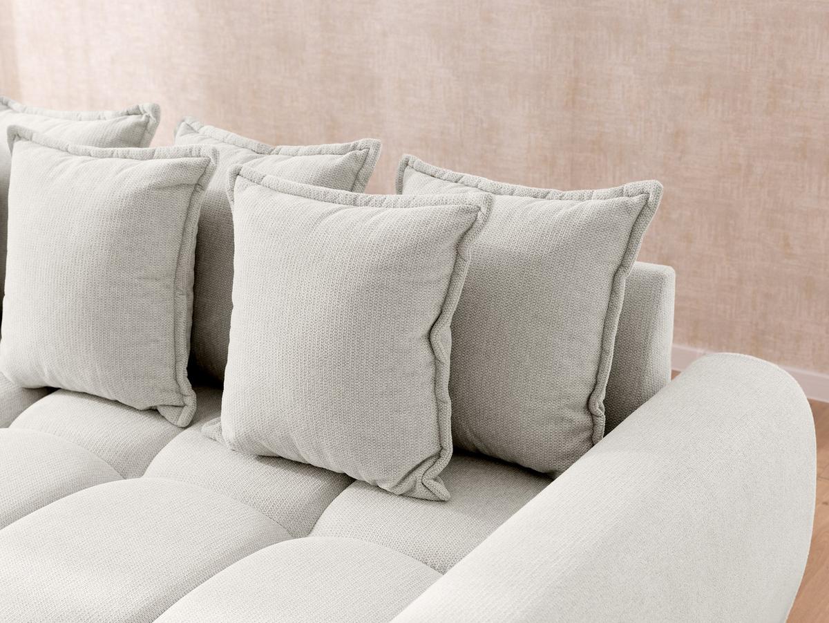 ECKSOFA Bubble mit losen Rückenkissen und Sitzfläche in Bubble-Optik aus weichem Creme Strukturstoff mit schöner Sitzkomfort - Ottomane rechts - Creme/Schwarz, Holz/Kunststoff (306/180cm) - S-Style Möbel