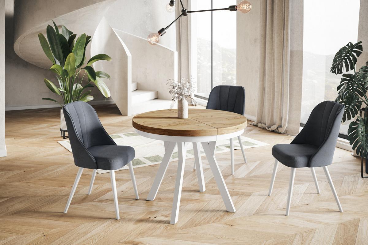 RUNDER Esstisch ausziehbar – Moderner Wohnzimmertisch und Küchentisch – Tisch mit Stabile Konstruktion, Durchmesser 80 cm - 130 cm - Farbe Craft - Braun/Weiß, Holzwerkstoff (80/80/77cm) - Alpi-Möbel