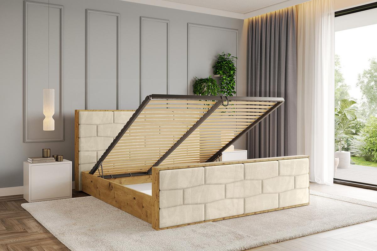 POLSTERBETT mit Bettkasten, Fußteil und Lattenrost, Boxbett mit Matratze H3/H4 - ENZO8-Z 200x200 Beige - Ecru, Holzwerkstoff/Textil (200/200cm) - ALTDECOR