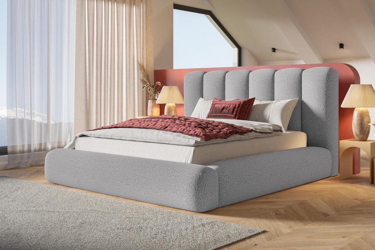 BETT 140x200 - Polsterbett mit Bettkasten und Holzrahmen - Modern Bett - Eleganter Catch Me-Stoff - Kollektion Alva Maxi - Hellgrau - Hellgrau, Holz/Textil (140/200cm) - Alpi-Möbel