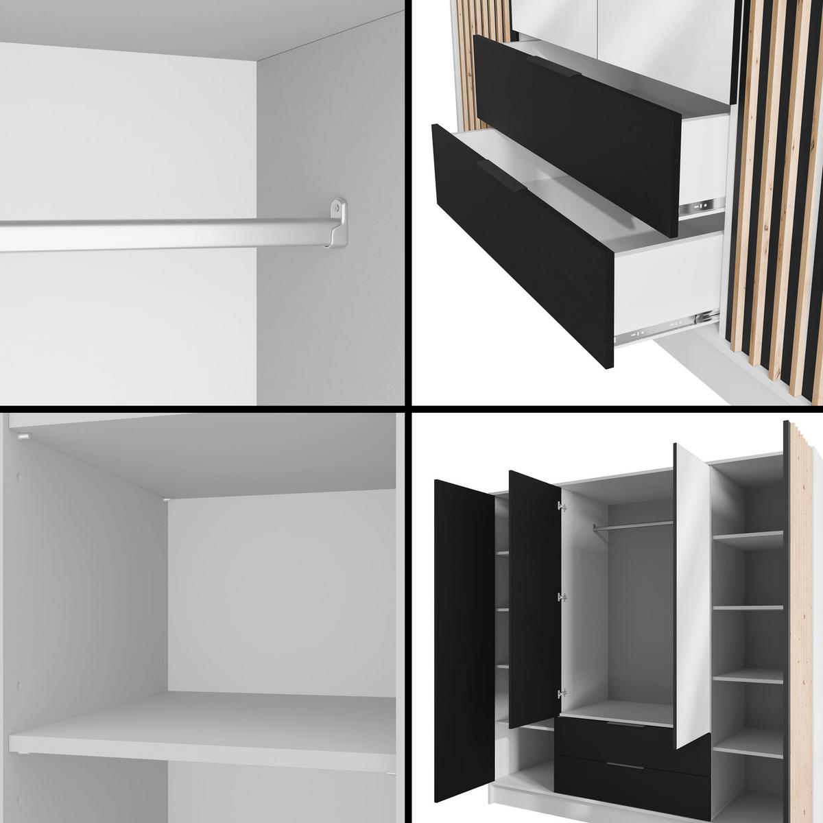 KLEIDERSCHRANK NELIA - 200 cm - Schwarz/Weiß, Holzwerkstoff (200/200/51cm) - ALTDECOR