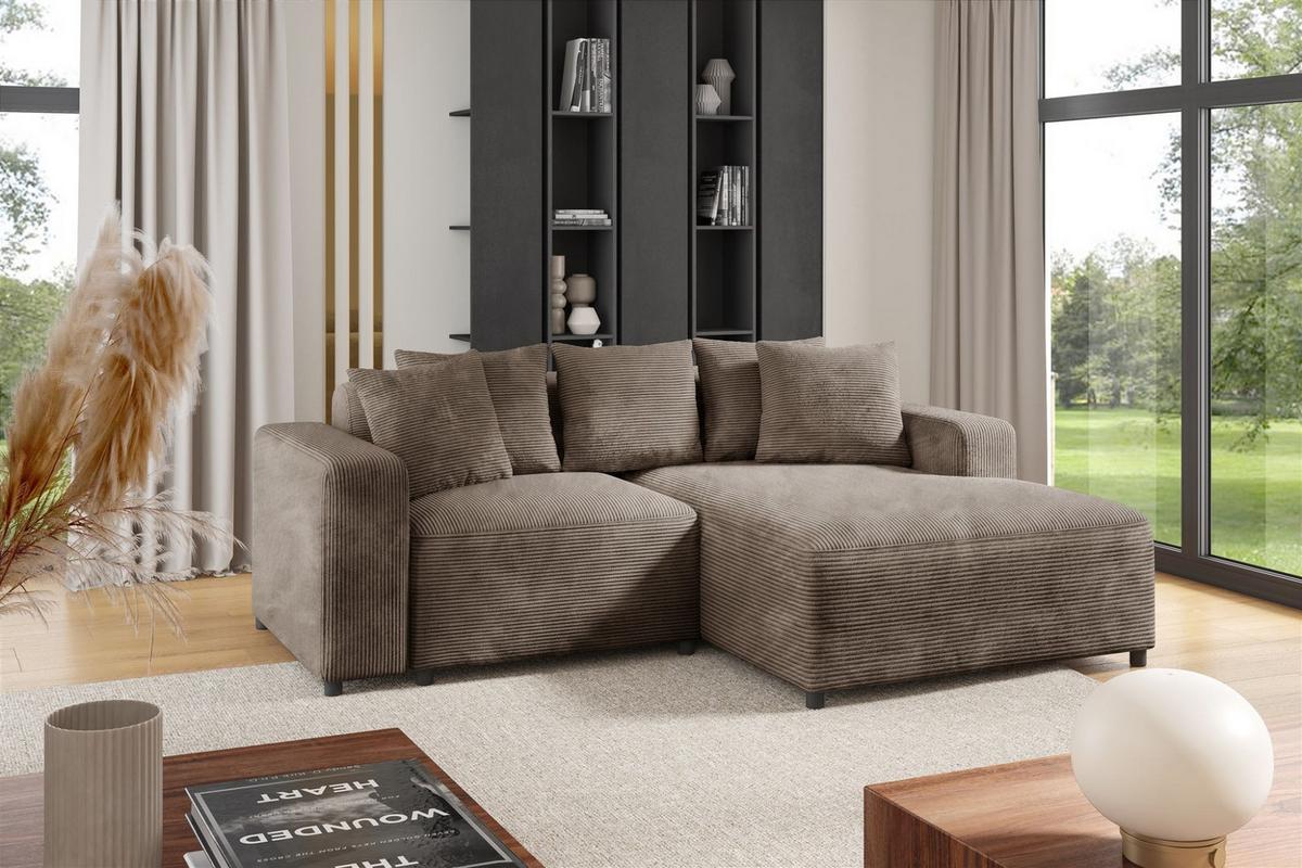 ECKSOFA Megan Xs In Stoff Poso - Mokka, Holzwerkstoff/Textil (240/165cm) - Fun Möbel