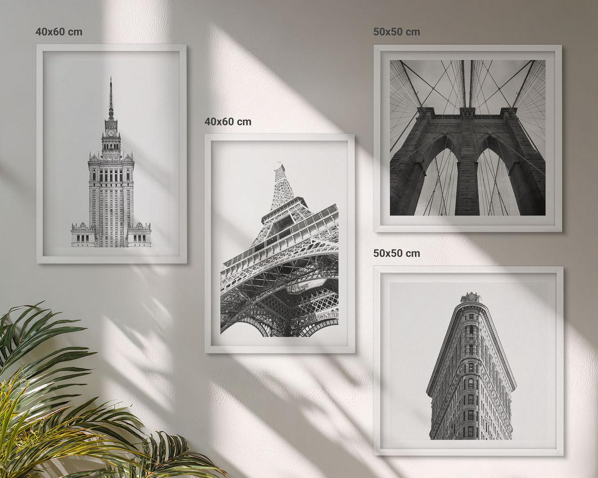 BILDER SET 4er Set - 50x50 cm & 40x60 cm Weißer Rahmen - Architektur Schwarz-Weiß-Minimalismus - Weiß, Kunststoff (50/50cm) - TULUP
