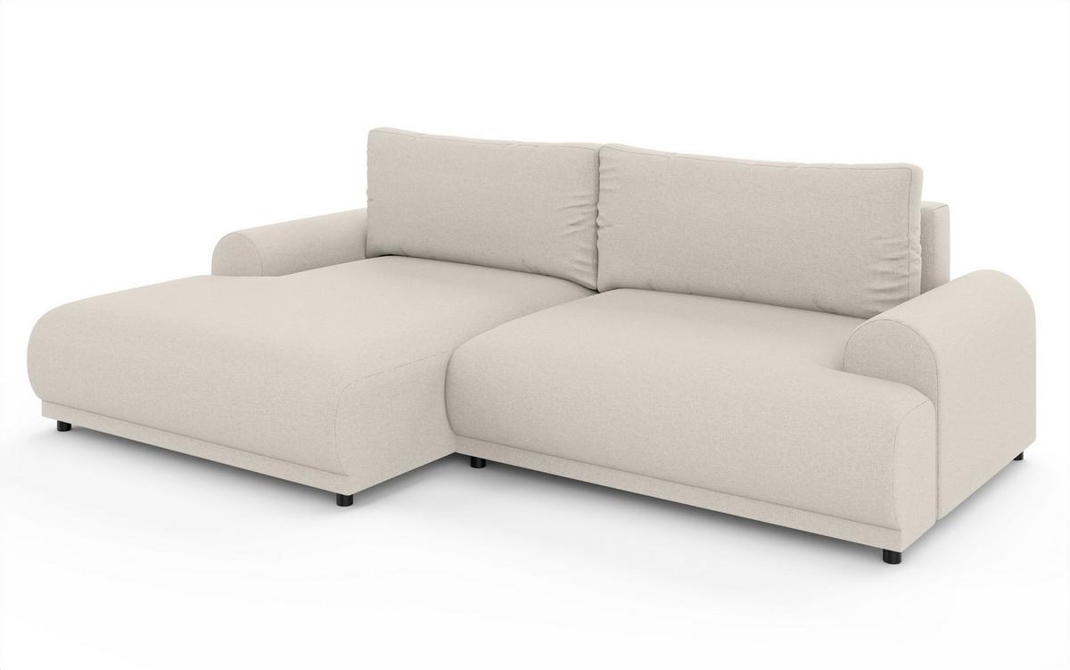 ECKSOFA mit Schlaffunktion, Bettkasten, extrabreite Ottomane links, abgerundete Armlehnen, B240/T145/H81 cm, Strukturstoff Beige / 21032 - Beige/Schwarz, Kunststoff/Textil (240/145cm) - luma-home