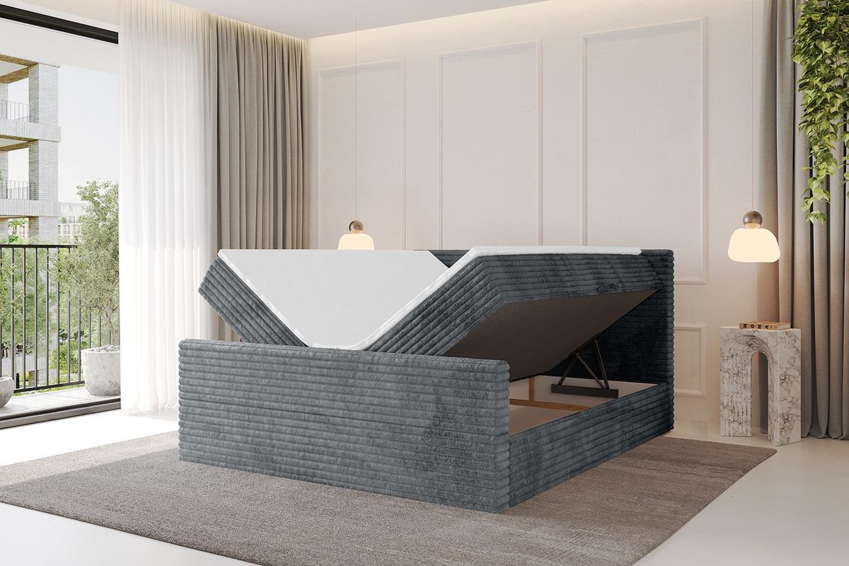 BOXBETT mit Matratze H3 und Lattenrost - TOLO-Z-v1 - 140x200 Cord - Dunkelgrau - Dunkelgrau, Holzwerkstoff (140/200cm)