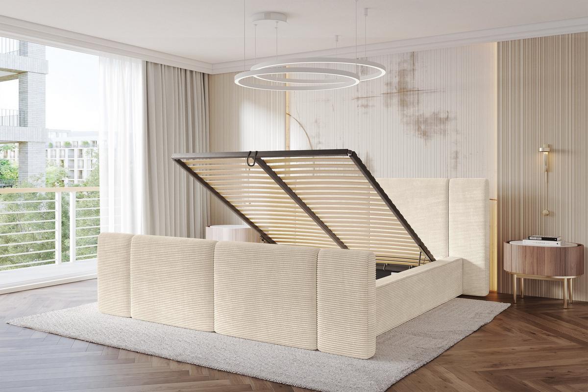 POLSTERBETT mit Bettkasten, Fußteil und Lattenrost, Bett mit Matratze H3/H4 - RIVO-Z 180x200 Beige - Creme, Holzwerkstoff/Textil (180/200cm) - ALTDECOR