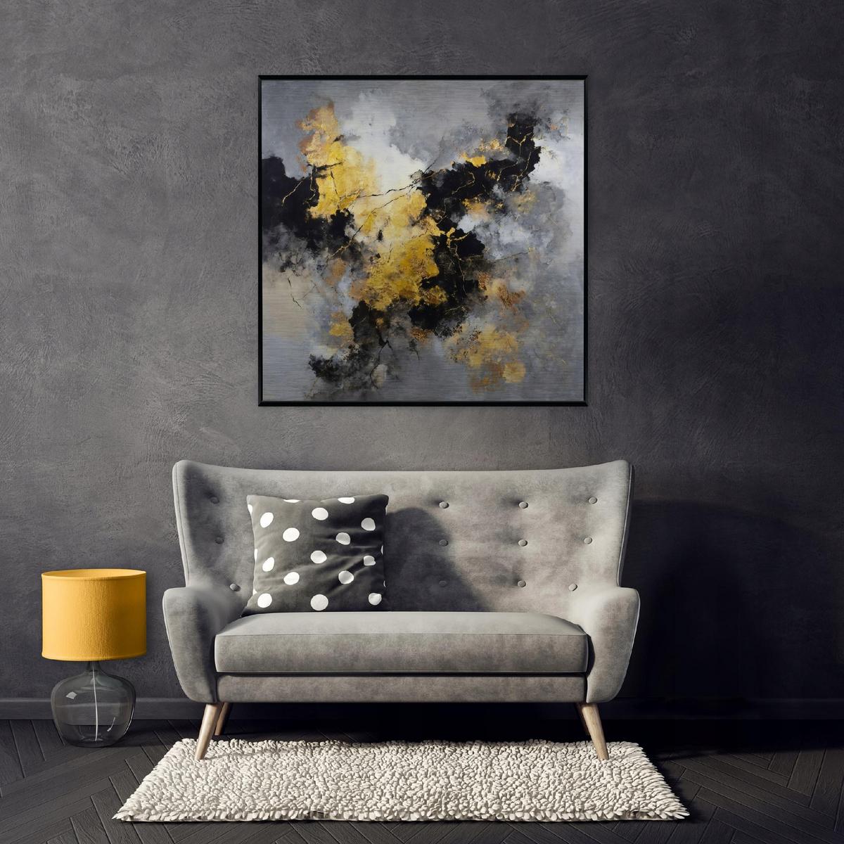 BILDER mit Rahmen Abstraktion Marmor Schwarz 30x30 cm - Multicolor, Metall (30/30cm) - Wallarena