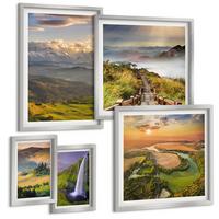 BILDER SET 5er Set - 50x50 cm & 20x30 cm & 40x60 cm Silberner Rahmen - Grüne Hügel mit einer Burg - Silberfarben, Kunststoff (40/60cm) - TULUP