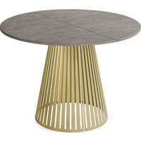 ESSTISCH Naro rund ausziehbar mit Goldenem Lamellen-Metallgestell, Beton-Optik Dunkelgrau 100-180/100/76 cm - Dunkelgrau/Goldfarben, Holzwerkstoff/Metall (100/176/76cm) - WFL GROUP