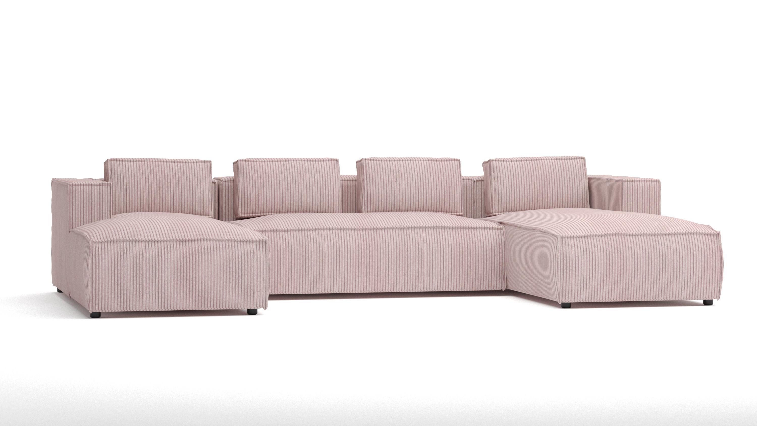 WOHNLANDSCHAFT Nova Puderrosa Cord - Pink/Schwarz, Holz/Kunststoff (327/64/176cm) - S-Style Möbel