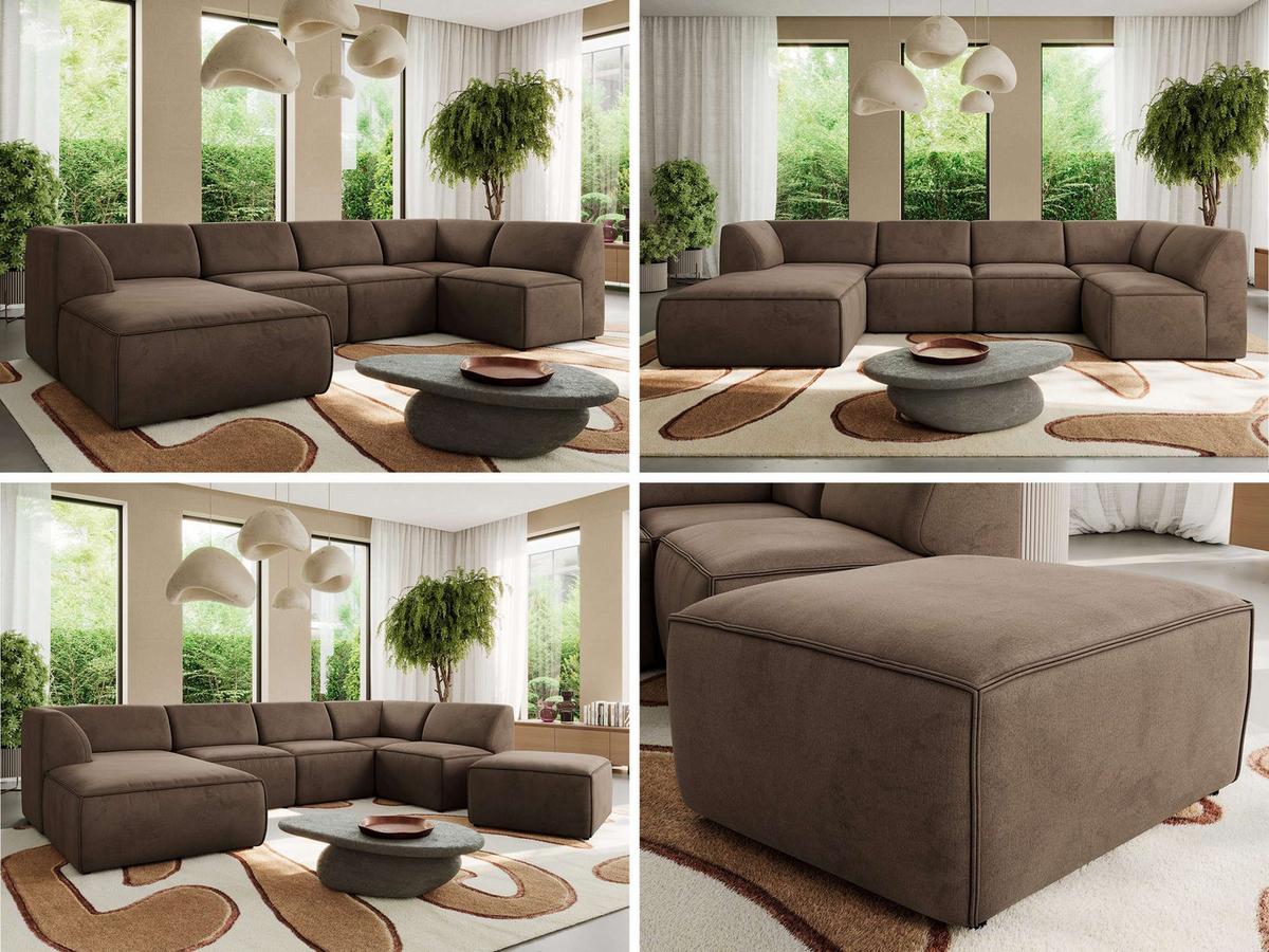 WOHNLANDSCHAFT MODARO U 6M - Braun Velvet - Links - Schwarz/Braun, Textil (180/78/345cm) - MKS