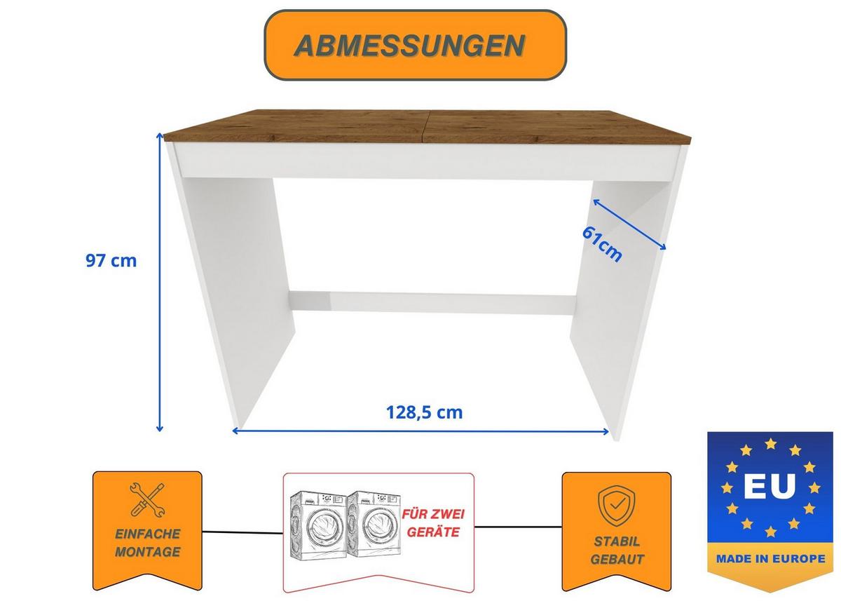 WASCHMASCHINENSCHRANK für Waschmaschine & Wäschetrockner 129/97/61 - Braun, Holzwerkstoff (129/97/61cm) - RAUMHIRSCH FURNITURE