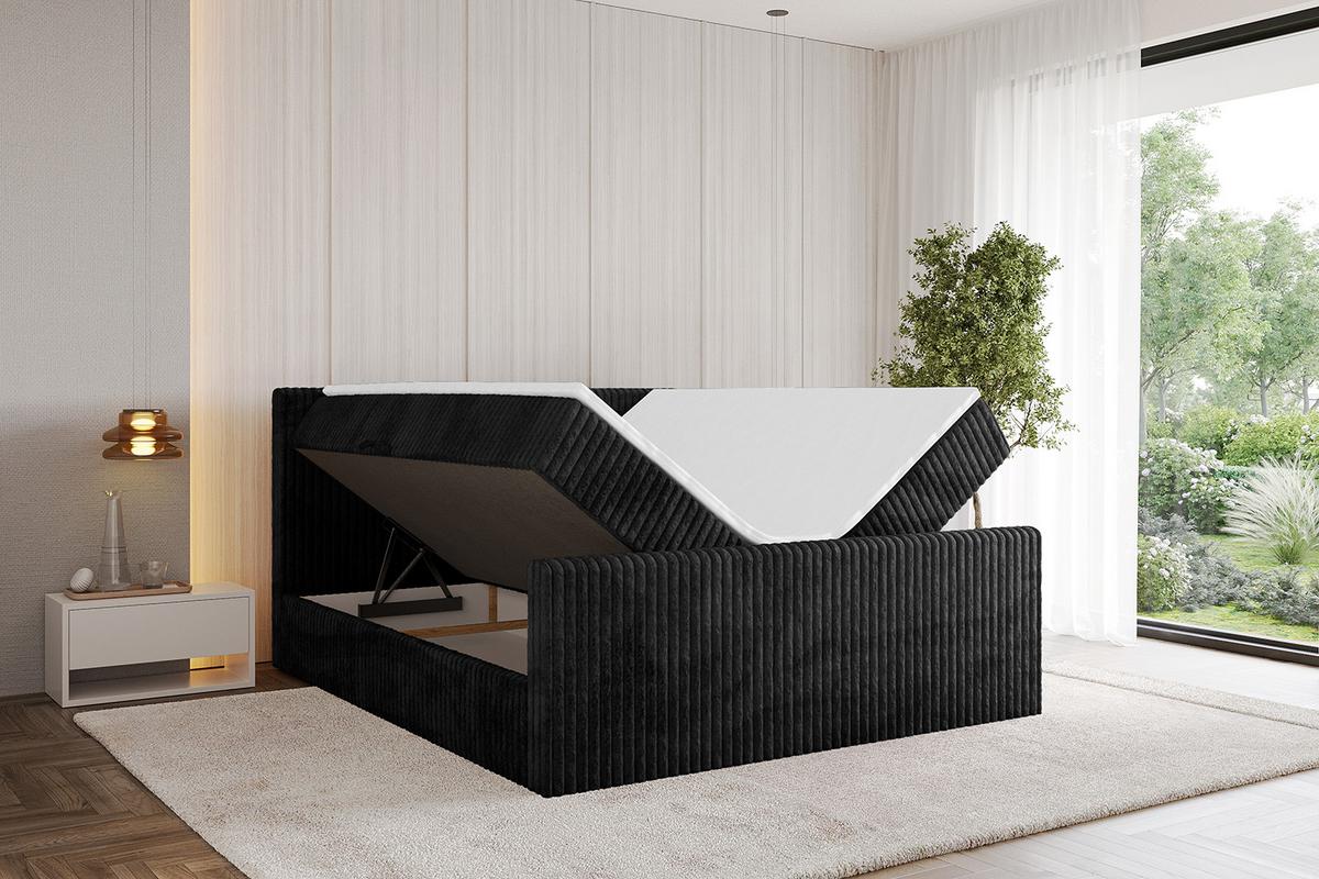 BOXBETT mit Matratze H3 und Lattenrost - TOLO-Z - 140x200 Cord - Schwarz - Schwarz, Holzwerkstoff (140/200cm) - ALTDECOR