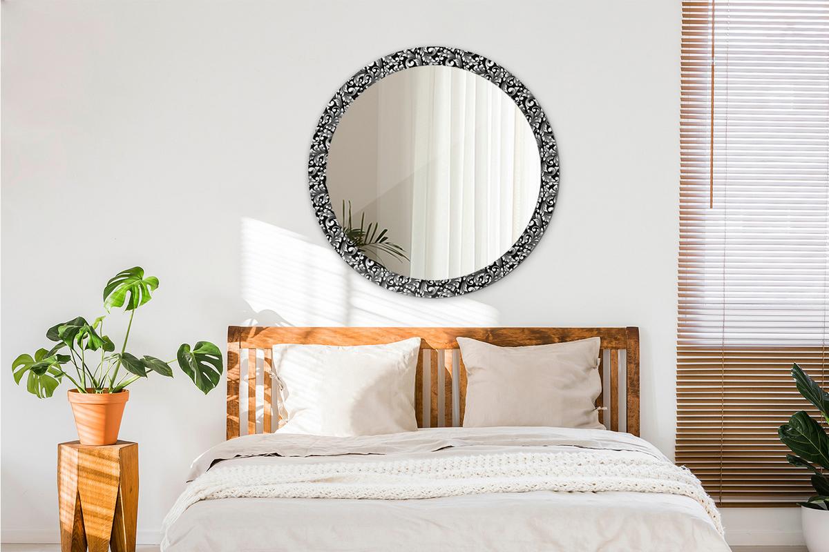 SPIEGEL Rund Ø 90 cm mit Aufdruck - Schwarz/Weiß, Glas (90/90/0.4cm) - Wallfluent