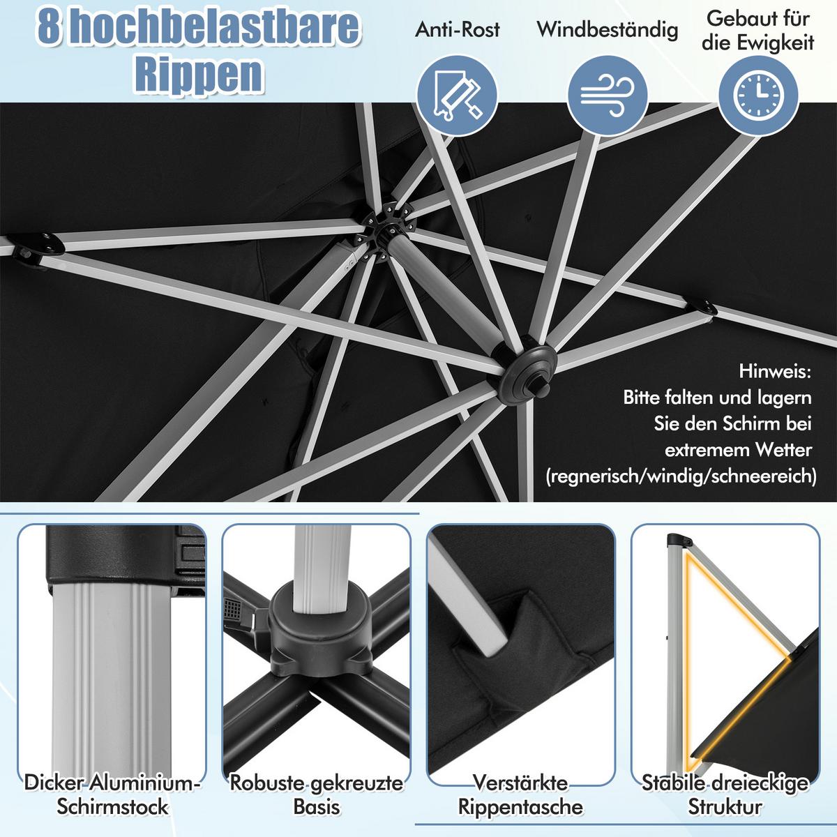 AMPELSCHIRM 300cm Schwarz - Schwarz, Metall (300/300cm) - COSTWAY